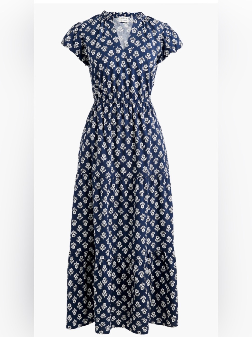 J. Crew Navy Maxi Dress with White Floral Print